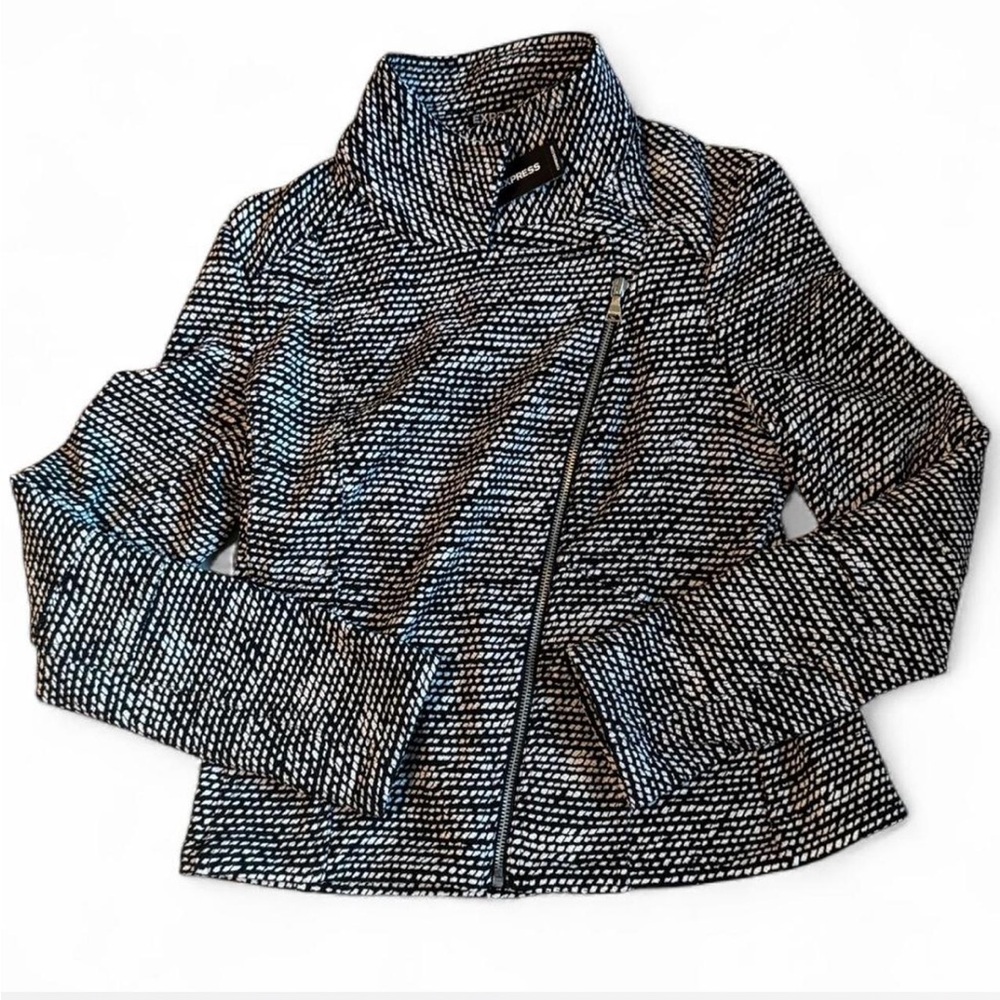 Express Jacket Collared Asymmetrical Zip Black/Wh… - image 2
